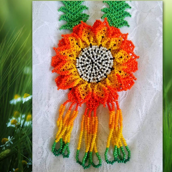✿Orange&Green Handmade 3DFlower Necklace Sunflower - Picture 2 of 6